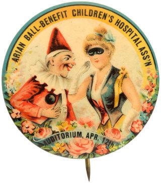 Circa 1900 Religious Group Pinback Button To Promote A Ball Benefitting Children