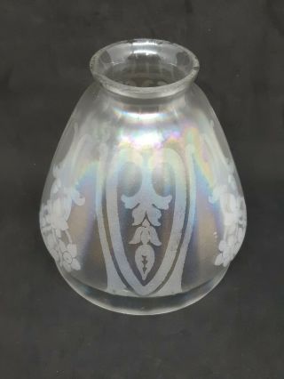 Antique Iridescent Art Nouveau Acid Etched Glass Pendant Lamp Shade 2 1/4 Inch