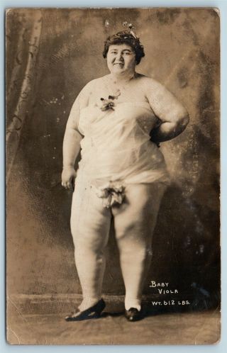 Postcard Fat Lady Circus Sideshow Freak Baby Viola Rppc Real Photo C1918 T6