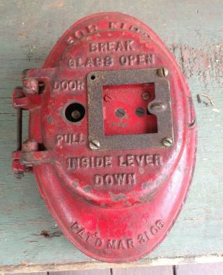 Antique Cast Iron Oval 1908 Fire Alarm Call Box Paint Small Size