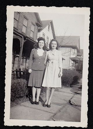 Antique Vintage Photograph Two Young Women Standing In Front Of House