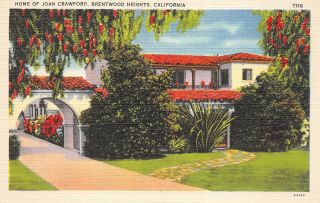 Brentwood Heights California 1940s Postcard Home Of Joan Crawford Movie Star