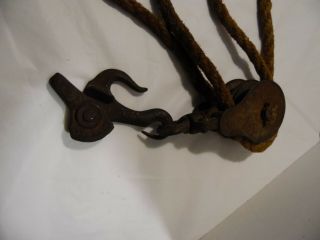 Vintage Block and Tackle Double Metal Pulleys with Rope 3