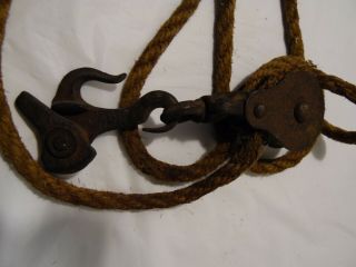 Vintage Block and Tackle Double Metal Pulleys with Rope 4