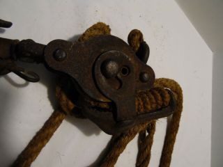 Vintage Block and Tackle Double Metal Pulleys with Rope 5