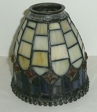 Vintage Small Tiffany Style Stained Leaded Glass Hurricane Lamp Shade 5.  5 "