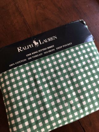 Ralph Lauren King Fitted Bed Sheet Green Gingham Check
