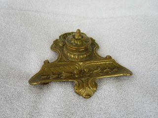 Old Antique Art Nouveau Brass Inkwell With Pen Holder L@@k At All Photos