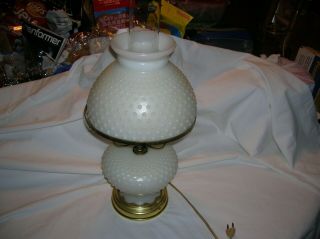 Vintage Hobnail Milk Glass Hurricane Table Lamp 3 Way Lighting