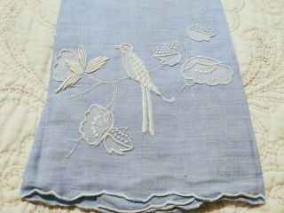 Gorgeous Bird Design Madeira Embroidered Appliqu Blue Linen Hand Towel 19.  5 " X14 "