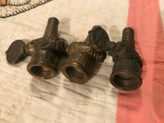 3 Victorian Gas Light Valve Parts,  Cast Unpolished Brass,  Late 1800 ' s,  S/H 2