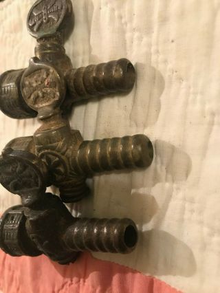 3 Victorian Gas Light Valve Parts,  Cast Unpolished Brass,  Late 1800 ' s,  S/H 3