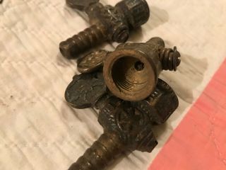 3 Victorian Gas Light Valve Parts,  Cast Unpolished Brass,  Late 1800 ' s,  S/H 4