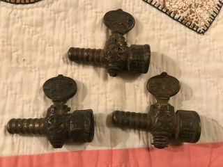 3 Victorian Gas Light Valve Parts,  Cast Unpolished Brass,  Late 1800 ' s,  S/H 5