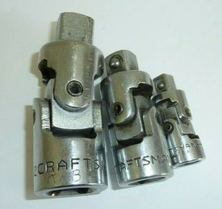 Vintage Craftsman =v= V 1/2 " 1/4 " 3/8 " Drive Flex Universal Joint Socket Set 3pc