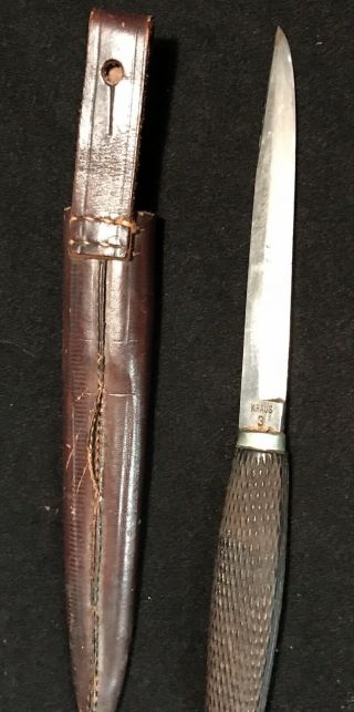 Antique Pal Brand Germany Straight Knife With Checkered Wood Handle & Sheath