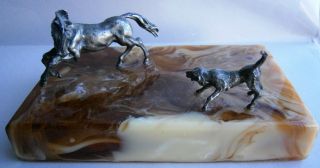 Vintage Cast Silver Figural Horse And Dog Paperweight Desk Ornament