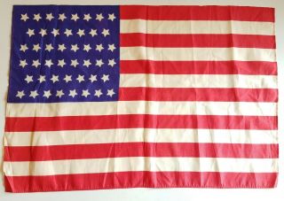46 Star Us American Flag 17 " Silk Antique 1900s Old Neat