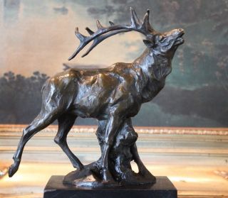 Elk Deer Stag Buck Hunter Sportsman Lodge Cabin Bronze Marble Statue Bookend Art