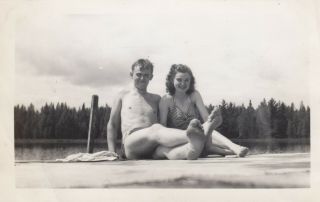 Vintage Photo Shirtless Barefoot Young Guy With Girlfriend On Lake Dock Gay Int