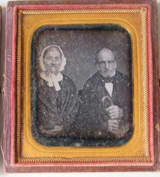 Sixth Plate Daguerreotype Of Older Couple - Full Leather Case
