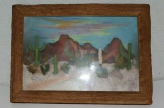 Vtg.  3d Diorama Desert Scene Relief Shadow Box Cactus Landscape View Co.  Arizona