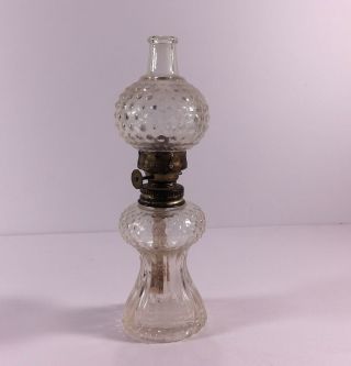 Clear Glass Oil Lamp Small Vintage With Shade Ornate Antique Cute