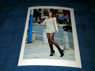 Stunning Dirty Blonde Model W Long Legs In White Dress - Black Pantyhose Photo