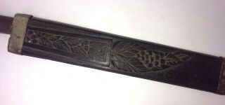 antique ASIAN SWORD w CARVED SNAKE HEAD & SCABBARD 3