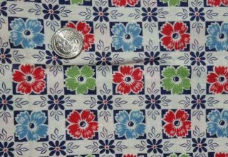 Vintage Cotton Feedsack Fabric Floral Red Blue Lime Green Flowers 19 X 36