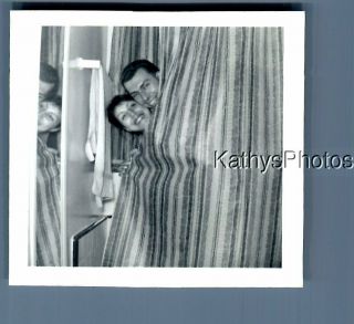 B&w Photo F,  2577 Man And Woman Hiding Behind Curtain