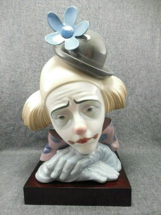 Lladro 5130 " Pensive Clown " Figurine W/ Base Porcelain Bust