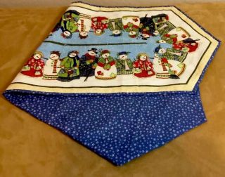 Patchwork Country Quilt Table Runner,  Snowmen & Snow Ladies,  Blue,  Multi