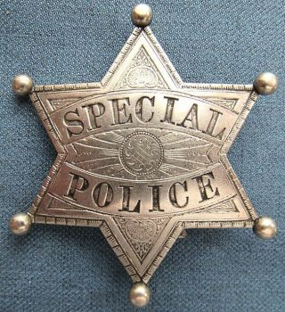 Obsolete,  C.  1890 - 1910 " Special Police " Ball - Tipped Badge With Ornate Details