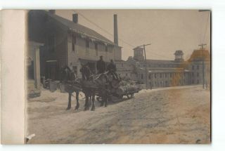Winter Street Scene Horse Drawn Sled Logs Rppc Real Photo Possible Paper Mill Ny