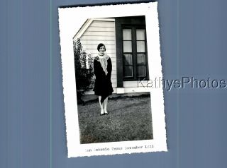 Black & White Photo F,  2153 Pretty Woman In Dress Posed By House
