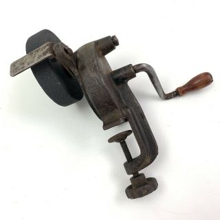 Antique Vintage Cast Iron Hand Crank Bench Mount Grinder Knife Sharpener Tool 4”