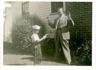 Vintage B/w Photo Of A Little Boy Playing " Stick 