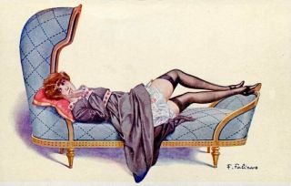 Reclining Risque Beauty Fine Old Erotic Postcard Fabiano
