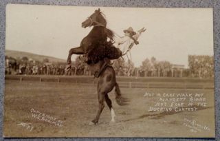 Vintage Blancett Cowboy Rodeo Horse Bucking Pendleton Or Bowman Photo Postcard