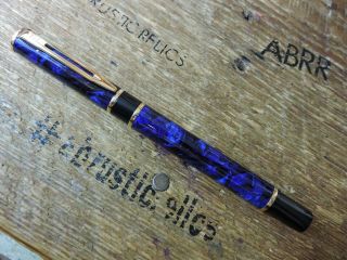 Vintage Laque Mineral Blue Marble Aaa Gt Waterman Laureat Rollerball Pen France