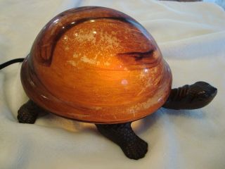 Turtle Night Light Lamp Amber Glass Shell Tortoise Vintage Woodland Accent 8 "