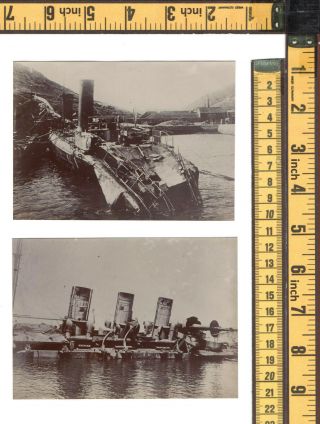 Russian Japanese War 1904 Russian Cruiser Pobeda Port Arthur 2x orig Photos 3
