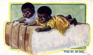 1907 Black Americana Postcard " Were (sic) Out On Bail " - Kids On Cotton Bails