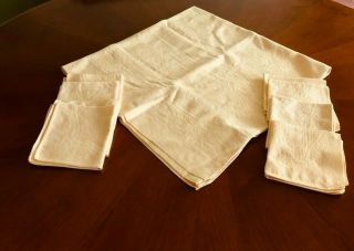 Vintage Cotton Tablecloth And 8 Napkins - Luncheon Size - Yellow
