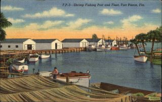 Shrimp Fishing Port And Fleet Fort Pierce Florida Fl Mailed 1952