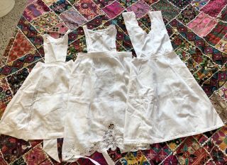 3 White Vintage Cotton Aprons From The 60’s Great Medium For Upcycling