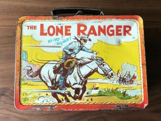 Lone Ranger Lunch Box 1954 Adco Liberty Metal Vintage Rare Silver Tonto Lunchbox