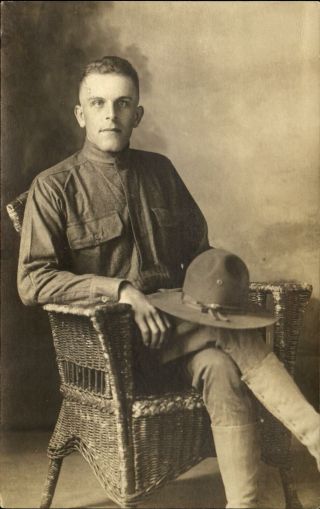 Wwi Era Us Army Soldier Uniform Spats Studio Real Photo Portrait 1910 - 1930 Azo