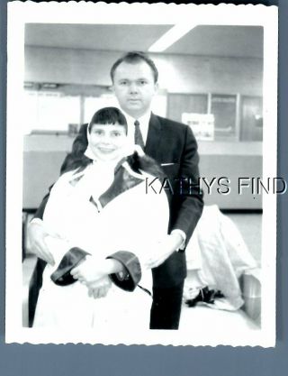 Found B&w Photo M,  8340 Man In Suit Posed Behind Pretty Woman